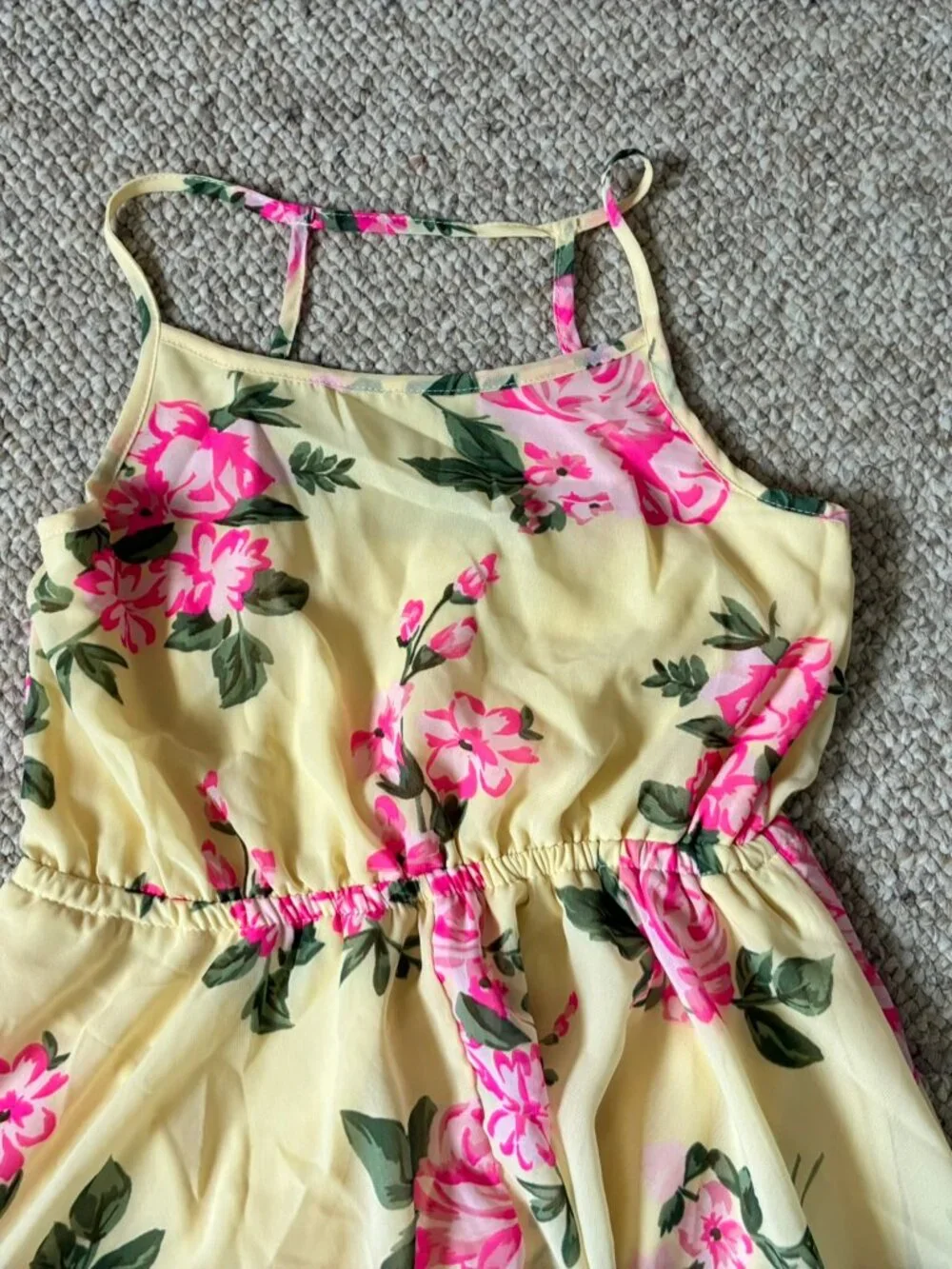 Children's Place Yellow Pink Flower Floral Girls Flared Asymmetry Dress 7 8 - Picture 4 of 9